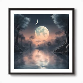 Full Moon Over Water Art Print