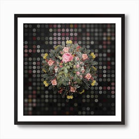 Vintage Lelieur's Four Seasons Rose Flower Wreath on Dot Bokeh Pattern n.0058 Art Print