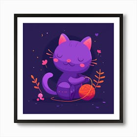 Purple Cat With Yarn Art Print