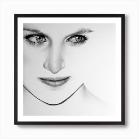 Princess Diana Minimal Portrait Black and White Drawing Art Print