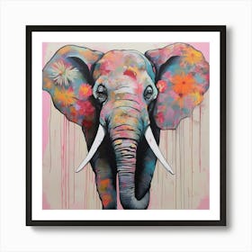 Elephant With Flowers Art Print