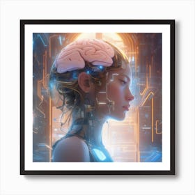 Futuristic Woman With Brain 1 Art Print