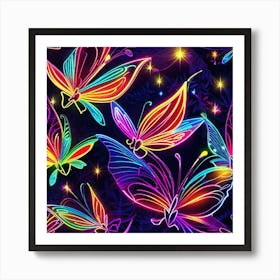 Neon Butterflies Wallpaper Art Print