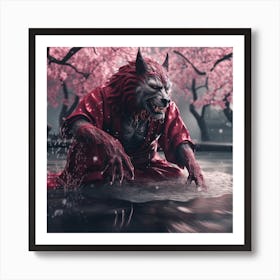 Werewolf In Cherry Blossoms Art Print
