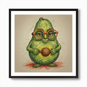 Avocado With Glasses Art Print