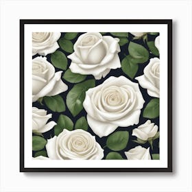 White Roses Seamless Pattern 5 Art Print