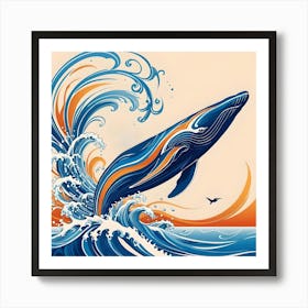 The Whale and the Sea, Blue and Orange Art Print