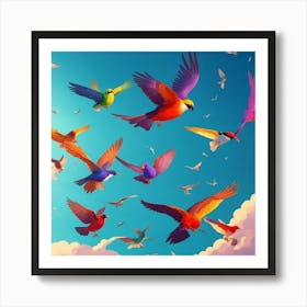 Colorful Birds Flying In The Sky Art Print