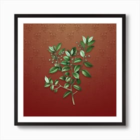 Vintage Evergreen Oak Botanical on Falu Red Pattern n.2296 Art Print