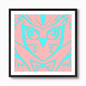 Abstract Owl Pink And Duck Egg Blue 1 Art Print