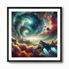 Spaceship In Space Art Print