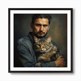 Man Hug A Cat | Abstract realistic Art Print