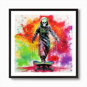 Skateboarder Splash Color Explosion Art Print