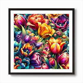 Colorful Tulips Wallpaper Art Print