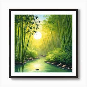 A Stream In A Bamboo Forest At Sun Rise Square Composition 360 Art Print