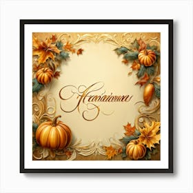 An Elaborate Display Of Calligraphy Gracefully Forming Happy Thanksgiving Greetings Swirling Wit 1 Art Print