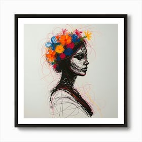 Woman Silhouette Line Art Art Print