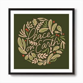 Peace on Earth Green Square Illustrated Art Print