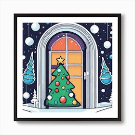 Christmas Decoration On Home Door Sticker 2d Cute Fantasy Dreamy Vector Illustration 2d Flat (5) Art Print