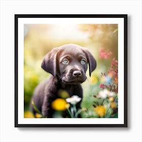 Black Lab Puppy In The Garden Art Print