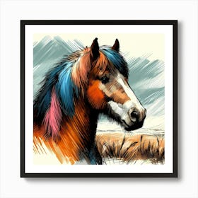 Pony Head Creative Color Sketch Drawing 1 Art Print