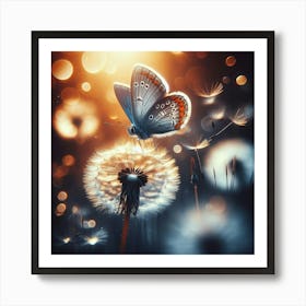 Butterfly On Dandelion Art Print
