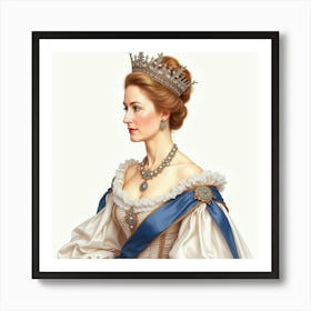 Elegant Watercolor Portrayal Of Queen Elizabeth I, Capturing Her Poise 1 Art Print