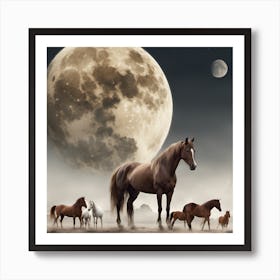 Horses In The Moonlight Art Print