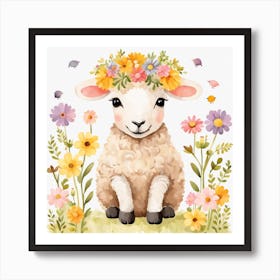 Floral Baby Sheep Nursery Illustration (19) Art Print