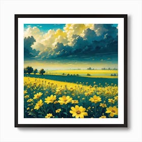 Yellow Flowers In A Field 40 Art Print