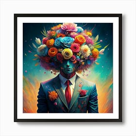 Man In Suit With Flower Head 1 Art Print