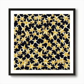 Gold Stars On Black Background Art Print