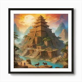 Chinese Temple Art print paintings Art Print