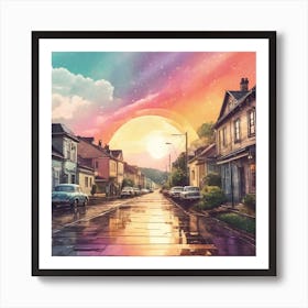 Vintage photo of a small town after rainy day, aesthetic 2 Art Print