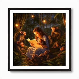 Reading To Her Babies In The Jungle 1 Art Print