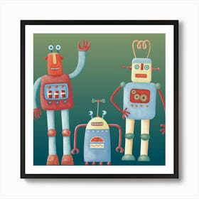 Three Retro Robots Art Print