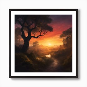 Sunset In The Forest Art Print