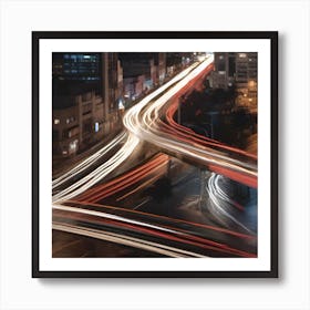 Long Exposure Of City Lights Art Print