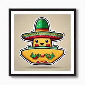 Mexican Taco With Mexican Sombrero Sticker 2d Cute Fantasy Dreamy Vector Illustration 2d Flat (10) Art Print