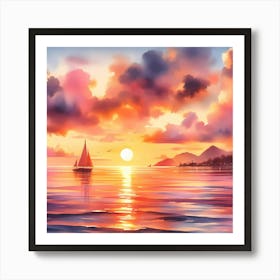 Sunset Sailboat Art Print