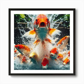 Koi Fish Jumping 2 Art Print