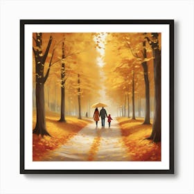 Family Walking In The Autumn Park Art Print