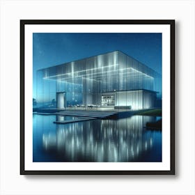 Glass House At Night Art Print