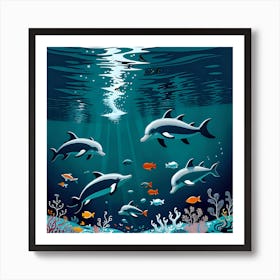 Dolphins Under The Sea Art Print