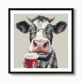 Watercolour Cowsta Coffee Cow Hank Art Print