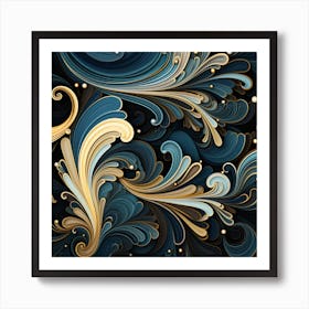 Abstract Blue And Gold Swirls Póster