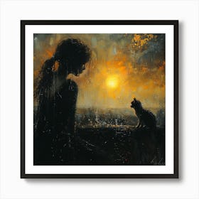 The girl and the cat Art Print