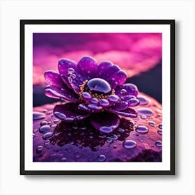 Purple Flower With Water Droplets 3 Art Print