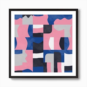 Blocks Cubes Blue Pink Square Art Print