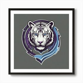 Detroit tigers logo on gray background shaded in baby blue and outlined in light purple Art Print